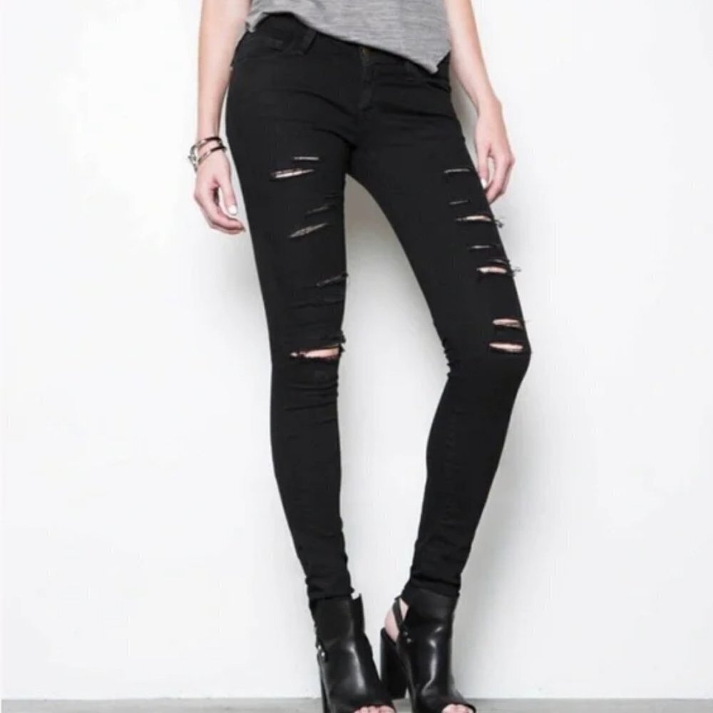 DSTLD Women's Destroyed Mid Rise Skinny Jean - 27x30